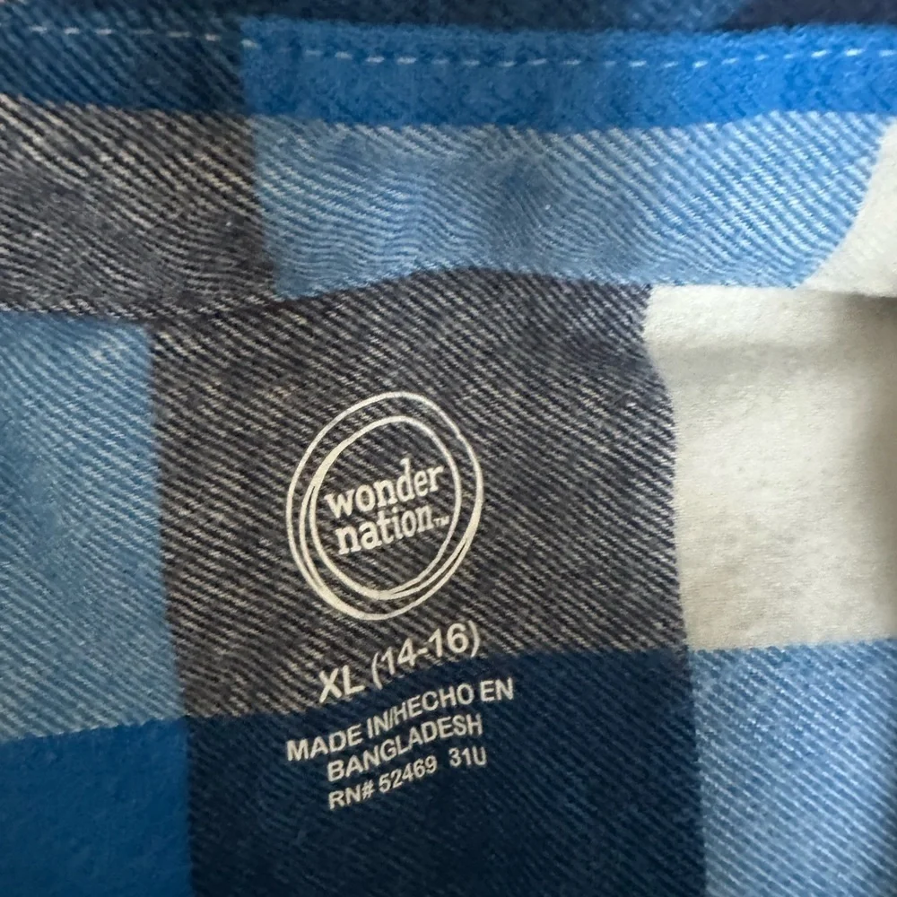 Boys blue button up flannel shirt yxl 14/16